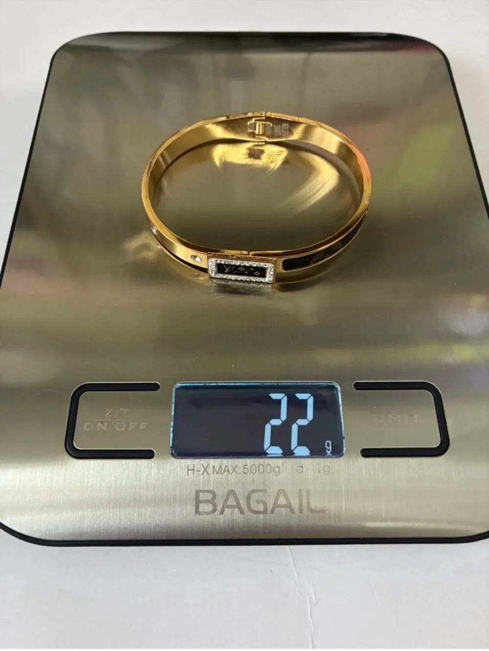 Gold and Brown Monogram Crystal-Trim Bangle Bracelet
